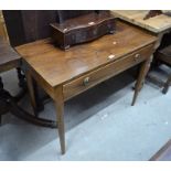 19th century mahogany hall table with single frieze drawer raised on tapering square supports