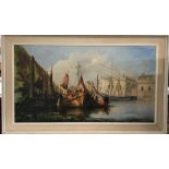 Terry Burke - A Continental harbour view, oil on canvas, signed