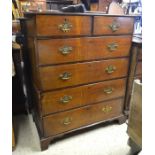 19th century large oak chest of two short over four long drawers with brass handles, raised on