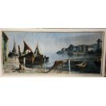 Terry Burke - Cornish wharf view, oil on board, signed