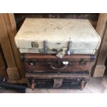 Vintage luggage - an Arthur Barber trunk to/w fitted leather and white suitcases (3)