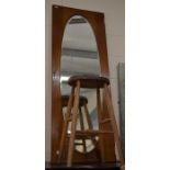 Inlaid mahogany mirror to/w a pine stool