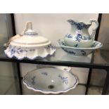 Blue and white wash bowl and jug, Spanish pottery lightshade and similar wall mounted wash hand