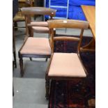 Set of six 19th century mahogany bar back dining chairs, pad seats and turned fron supports