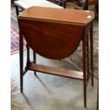 Edwardian inlaid mahogany side table with rotating drop leaf top