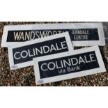 Four London Transport Routemaster bus destination blind titles; Colindale via Bank, Colindale,