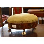 19th century burr walnut circular gout stool with brass talon and ball feet