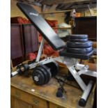 Physionics adjustable weights  bench with various weights