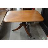 19th century mahogany tilt-top breakfast table on a turned column and  tri-form supports with