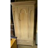 Victorian art painted pine single wardrobe with panelled door enclosing hanging space over a