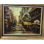 A Chinese or Hong Kong style oil on canvas, possibly Pottinger Street in Hong Kong
