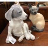Two large Royal Copenhagen models - Pointer Puppy, 259 and Siamese Cat, 3281 (2)Both good