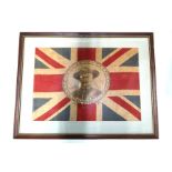 A portrait of Gen. Baden Powell, printed on linen against a Union flag back-drop, 45 x 64 cm,