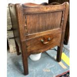 A George III mahogany tray top commode, the tambour door over a step drawer, 52 cm x 45 cm x 76 cm