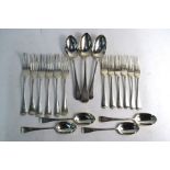 A matched part set of Victorian and later OEP flatware, comprising three table spoons, four