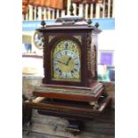 A German gilt brass mounted walnut cased bracket clock, the 8-day Winterhalder & Hofmeier movement