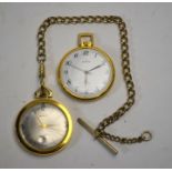 A gilt metal Basis open-faced pocket watch with Albert chain, to/w a Grovana pocket watch with 17