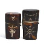 Two 19th century tortoiseshell and pique-work scent-flask holders - one containing original cut