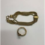 A five row rope link bracelet, on bolt ring clasp, yellow metal, approx 11.4g to/w an antique