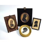 Four various Georgian silhouette cut-out miniature profile portraits - two ladies - one inscribed 'B