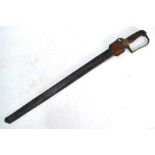 A 19th century boarding hanger sword with 66 cm blade, brass guard with ribbed wooden grip, in