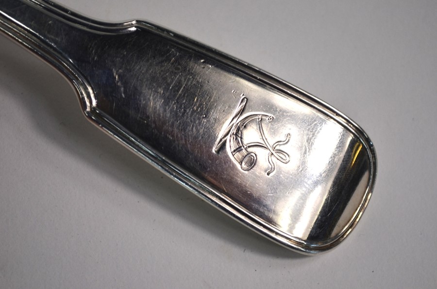 A William IV silver fiddle and thread fish slice with pierced blade and engraved infantry crest, - Image 2 of 3