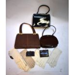 A 1940s crocodile handbag, a black patent leather handbag retailed by Derfield, Burlington Arcade,