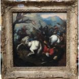 Style of Wouverman - Battle scene fragment, oil on board, 22 x 21 cm