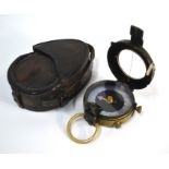 A WW1 Verner's Pattern bearing compass, brass cased, 1918, in original leather outer case