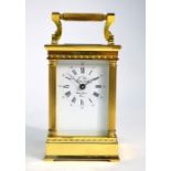 L'Epre, a French lacqured brass 8-day carriage clock, the single train movement with eleven jewells,