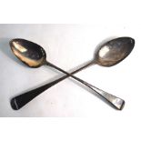 A George III OEP stuffing spoon, George Ferris Exeter 1816, to/w a similar spoon, I B, London