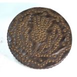 A 19th century 'Highlander's' brass-studded leather small circular shield, decorated with a thistle,