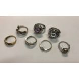 Six various 9ct white gold stone set rings, some set CZ, to/w 9ct yellow gold stone set ring, approx