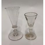 A Georgian wine glass, half fluted conical bowl, collar, blade knop stem, conical foot and rough