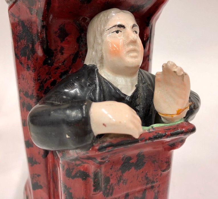 An early 19th century Staffordshire pottery pulpit group with a sleeping vicar and Moses, 25 cm high - Image 2 of 4