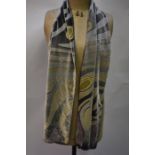 Georgina Von Etzdorf scarves - A pale grey/ivory velvet scarf with abstract design, a silk pale