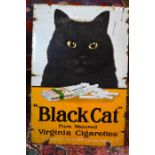 A large vintage enamel advertising sign for 'Black Cat' cigarettes, 92 x 61 cmLosses on all edges