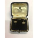 A pair of Victorian pearl set 9ct yellow gold earrings in the form of a coronet, screw fittings,