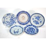 Five underglaze blue decorated, Chinese Export plates, comprising: one of octagonal form decorated