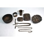 Various oddments of silver, including late Victorian pierced bonbon dish, engine-turned cigarette