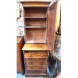 A Victorian mahogany cabinet over five long even drawers with turned wood pulls, on a plinth base,