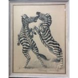 After Tretchikoff - Fighting zebras, print, 97 x 74 cm