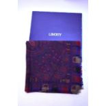 A Liberty of London silk/cashmere red/blue paisley scarf with a Liberty box,  to/w a pale blue/