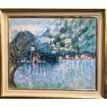 Meiko - An impressionistic lake view, oil on canvas, signed and dated '84 lower right, 58 x 71 cm