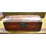 A Chinese document box of rectangular form with hinged domed cover and carrying handles, 48 cm long,