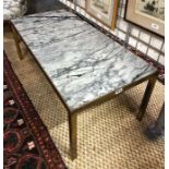 A mid 20th century machined brass coffee table with grey marble top, 109 x 52 cm