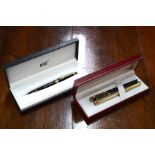 A Mont Blanc Meisterstuck fountain pen in case (no papers) to/w two Sheaffer fountain pens (3)