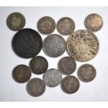 A small collection of 19th century silver coins, including 1822 crown f, 2 x 1817 Shillings vf/f and