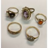A diamond cluster ring, yellow metal set stamped 9ct size M to/w an amethyst and pearl oval