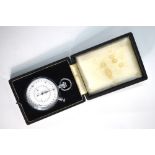 A Swiss chromium plated Nero Lemania stopwatch in fitted case